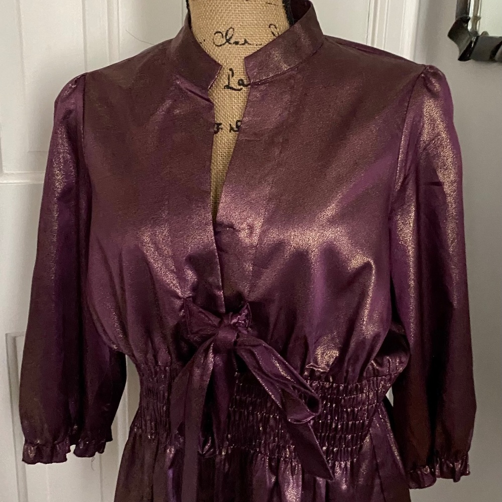 Women's Purple Blouse. Silky Party Dress Top with Sparkly Fabric
